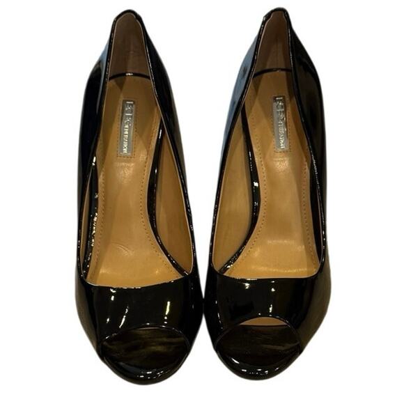 BCBGMAXAZRIA Black Patent Leather Peep-Toe Heels – Size 9.5 - Picture 1 of 4